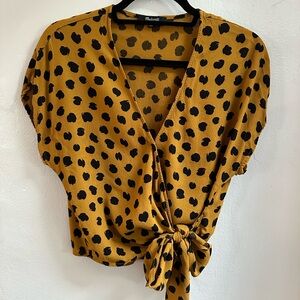 Madewell Mustard Wrap Blouse with Black Dots